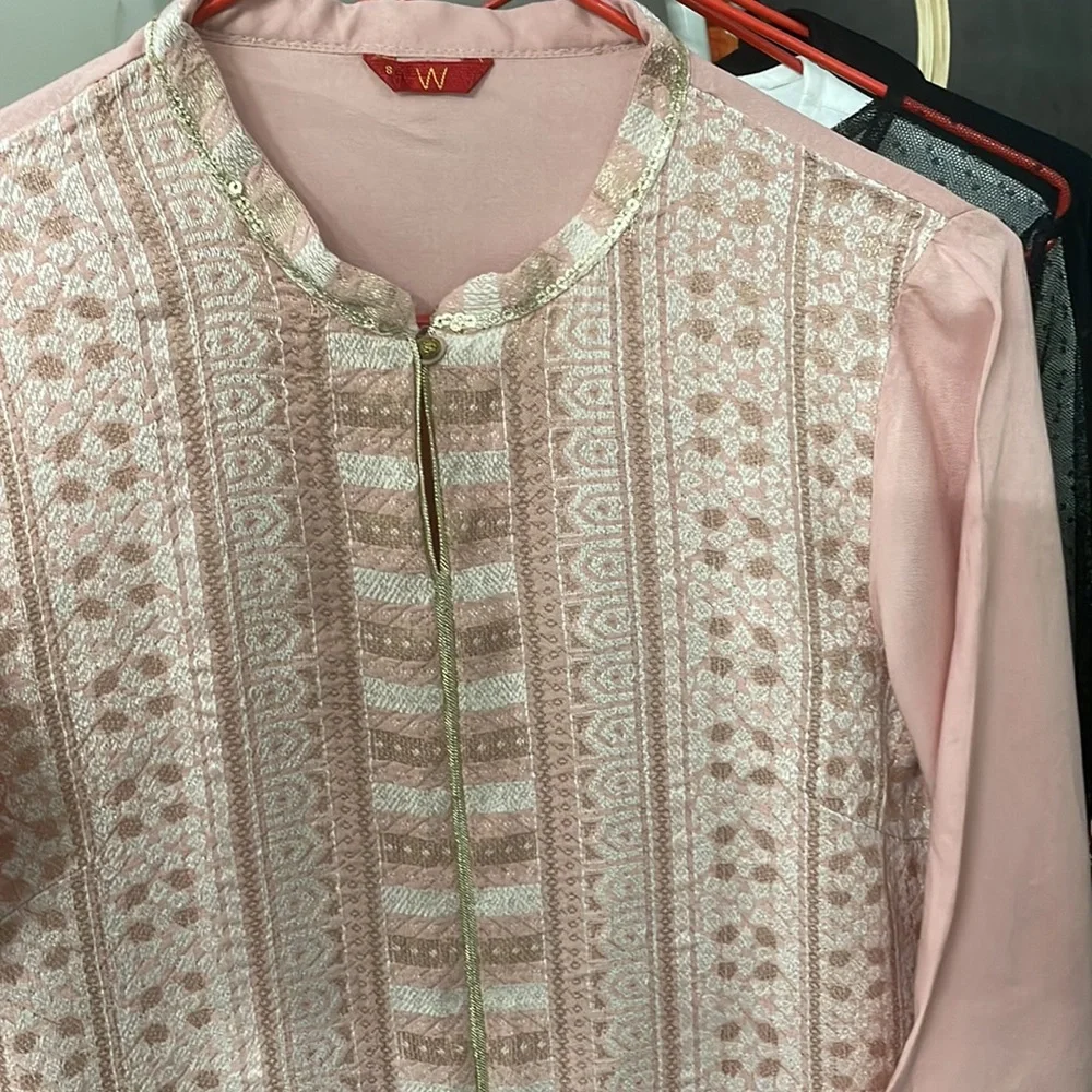 W Light Pink/Peach Dobby Kurta - Picture 11 of 17